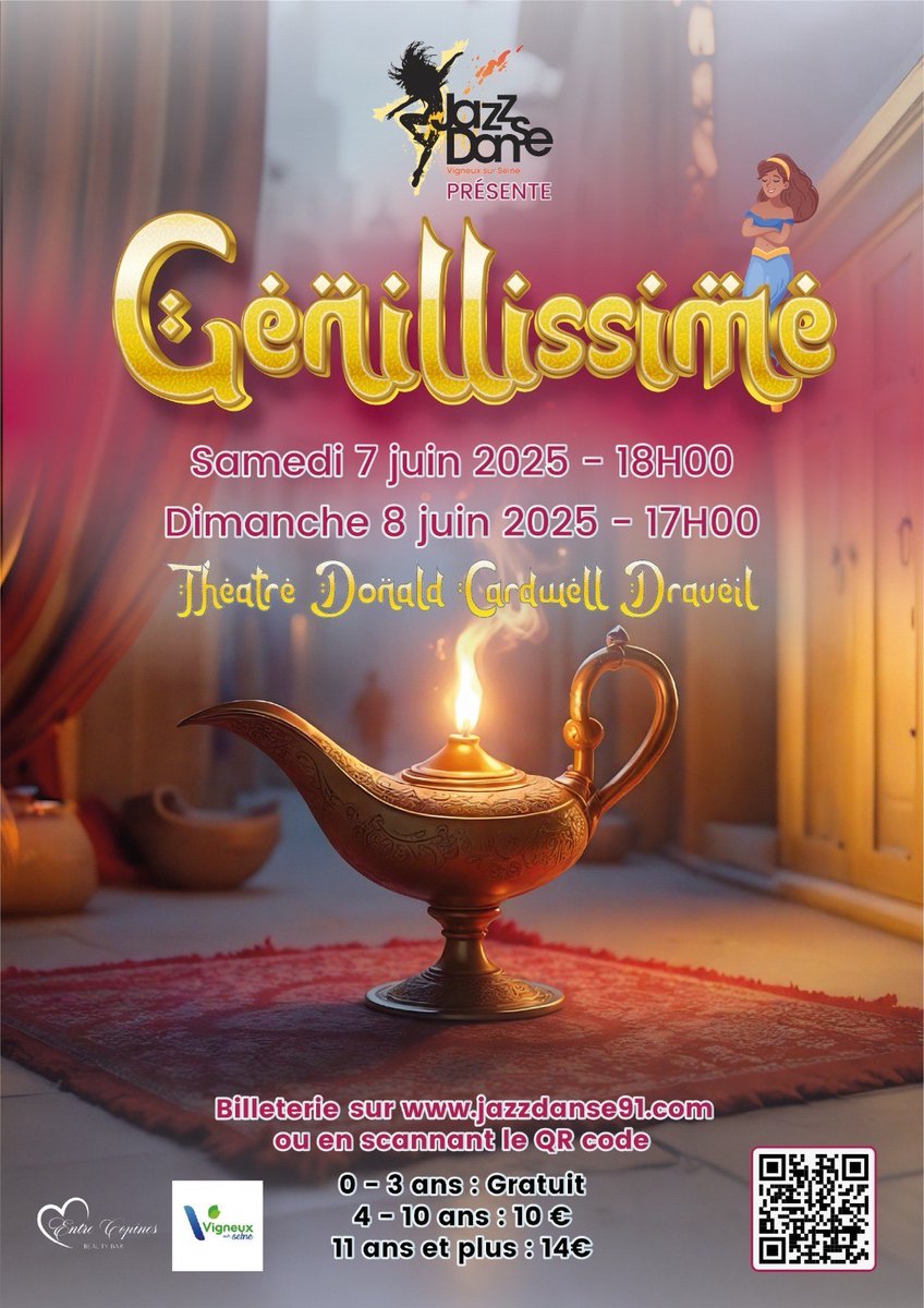 💃 Spectacle de danse Genillissime 🕺
 📅 Sam. 7 juin à 18h | Dim. 8 juin à 17h
 📍 Théâtre Donald-Cardwell, Draveil
 🎭Suivez les aventures de la famille d’Alessia… départ immédiat pour Le Caire !
 🎟️Infos &amp; résas : jazzdanse91.com