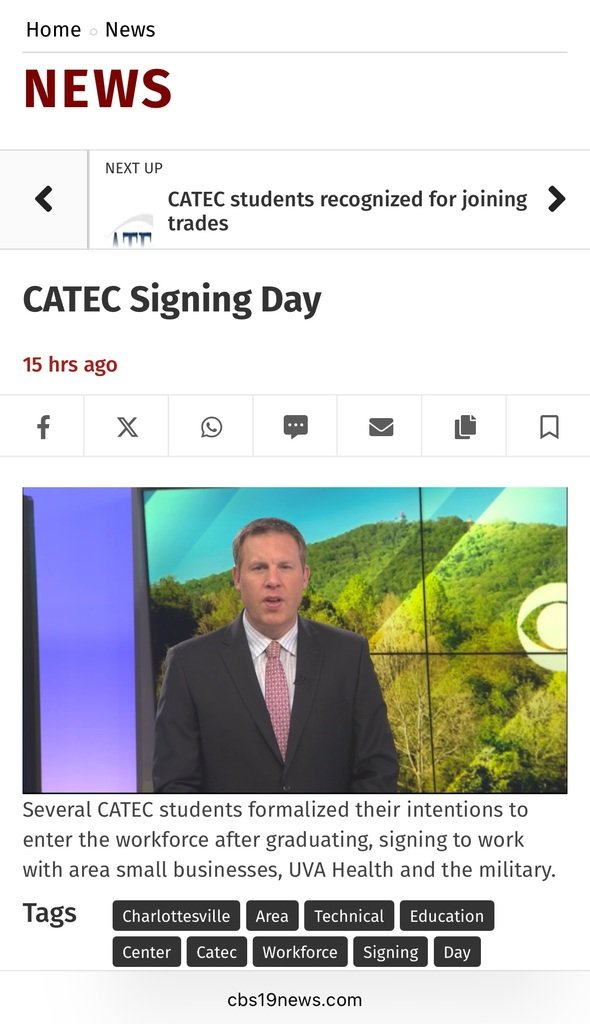 Thank you CBS19 for covering our Signing Day Event! Check out the story here: cbs19news.com/news/catec-sig…