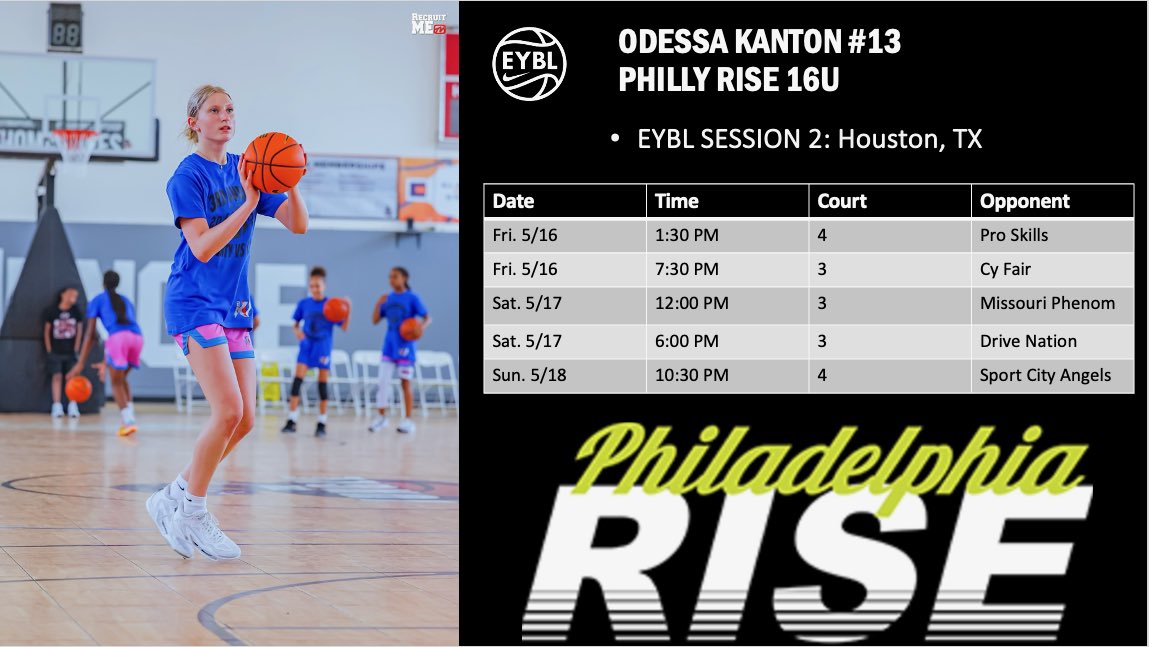 Odessa Kanton (@odessak2028) on Twitter photo Super Excited to play with my team <a href="/philly_rise/">Philly Rise</a> 16u @ EYBL Session #2 in Houston this weekend!
Hope you can come watch us play! <a href="/NikeGirlsEYBL/">Nike Girls EYBL</a> <a href="/recruitme_tv/">@recruitme_tv</a>
โค๏ธ๐โค๏ธ๐ Super Excited to play with my team <a href="/philly_rise/">Philly Rise</a> 16u @ EYBL Session #2 in Houston this weekend!
Hope you can come watch us play! <a href="/NikeGirlsEYBL/">Nike Girls EYBL</a> <a href="/recruitme_tv/">@recruitme_tv</a>
โค๏ธ๐โค๏ธ๐