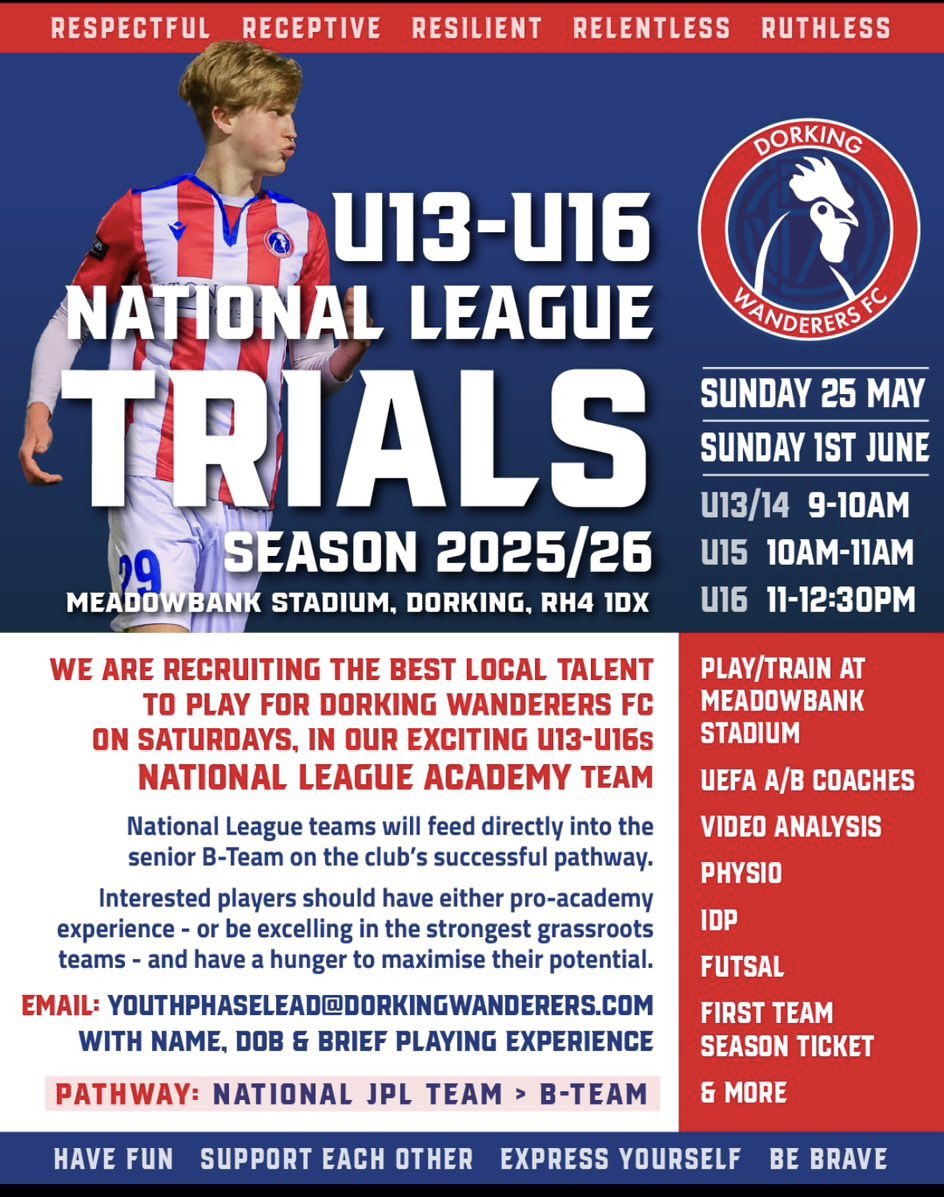 25/26 U13-U16 National League Teams - Trials. #FutureWanderers #WeAreWanderers