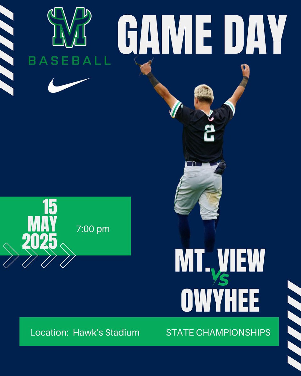 @MtnViewMavs (@mtnviewmavs1) on Twitter photo STATE Game Day edition for the MAVS as they take on Owyhee at Memorial Stadium. First pitch is at 7:00. Come out and support these young men!
<a href="/PrepBaseballID/">Prep Baseball Idaho</a> <a href="/idahosports/">IdahoSports.com</a> <a href="/boisesportstalk/">Boise Sports Talk</a> <a href="/cade_burnham4/">Cade Burnham</a> <a href="/mtnviewmaverick/">Mountain View Mavericks</a> STATE Game Day edition for the MAVS as they take on Owyhee at Memorial Stadium. First pitch is at 7:00. Come out and support these young men!
<a href="/PrepBaseballID/">Prep Baseball Idaho</a> <a href="/idahosports/">IdahoSports.com</a> <a href="/boisesportstalk/">Boise Sports Talk</a> <a href="/cade_burnham4/">Cade Burnham</a> <a href="/mtnviewmaverick/">Mountain View Mavericks</a>