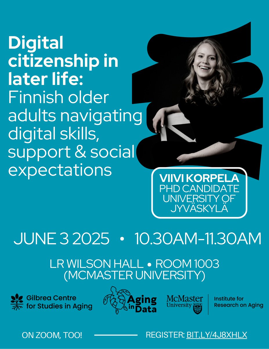 Gilbrea is excited to invite you all to a hybrid seminar by Viivi Korpela called "Digital citizenship in later life: Finnish older adults navigating digital skills, support &amp; social expectations" on June 3rd 10:30am-11:30am EST bit.ly/4j8xHLx or in person in LRW 1003