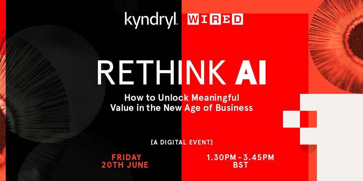 Kyndryl (@kyndryl) on Twitter photo Over 70% of companies have invested in AI, yet many struggle with adoption.
Join Kyndryl and <a href="/WIRED/">WIRED</a> for Rethink AI, a global digital event streaming live from London on June 20. Unlock AI's true value and hear from renowned experts.
Register now: registration.rethinkai.wired.com/?utm_source=li… Over 70% of companies have invested in AI, yet many struggle with adoption.
Join Kyndryl and <a href="/WIRED/">WIRED</a> for Rethink AI, a global digital event streaming live from London on June 20. Unlock AI's true value and hear from renowned experts.
Register now: registration.rethinkai.wired.com/?utm_source=li…