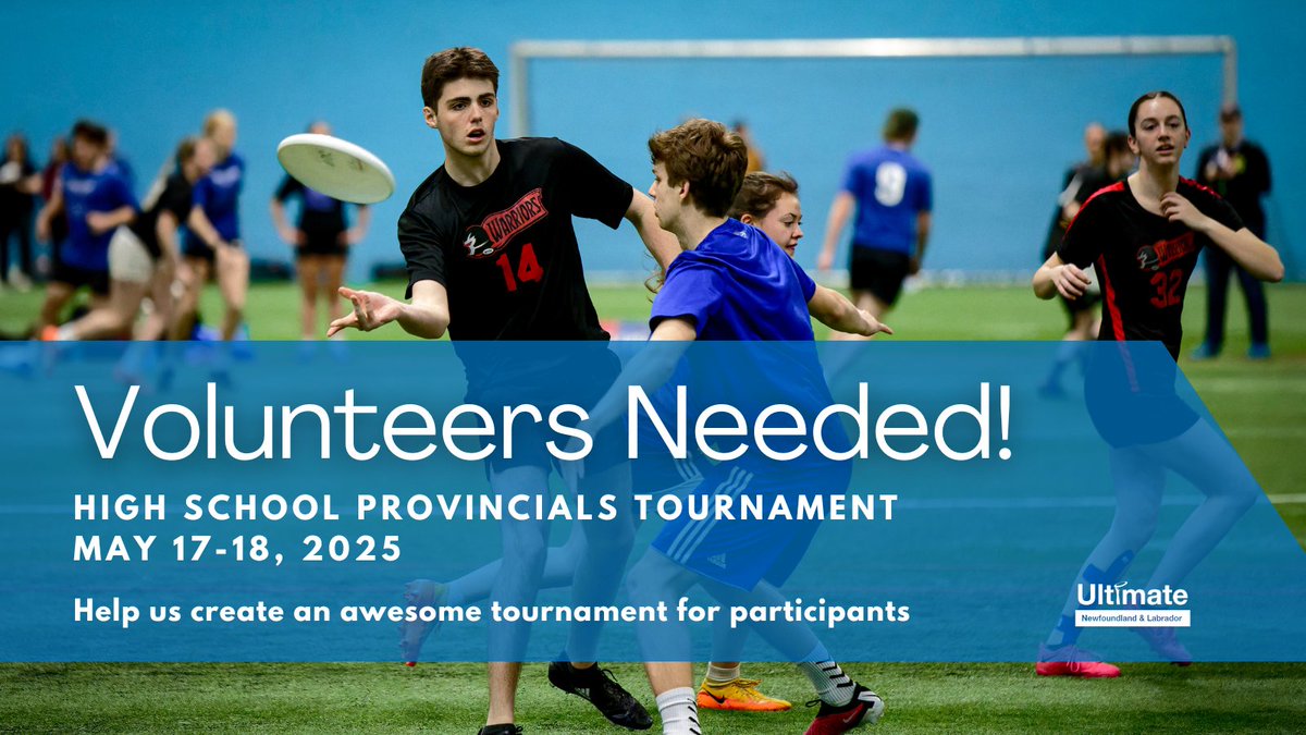 We need volunteers for our 2025 High School Ultimate Provincials Tournament this weekend May 17-18, 2025 <a href="/TechniplexNL/">Techniplex</a>. Sign up as score keepers and rule facilitators for this awesome event! An hour or two is all we need!

Check out the schedule here: ultimatenl.ca/2025-high-scho…