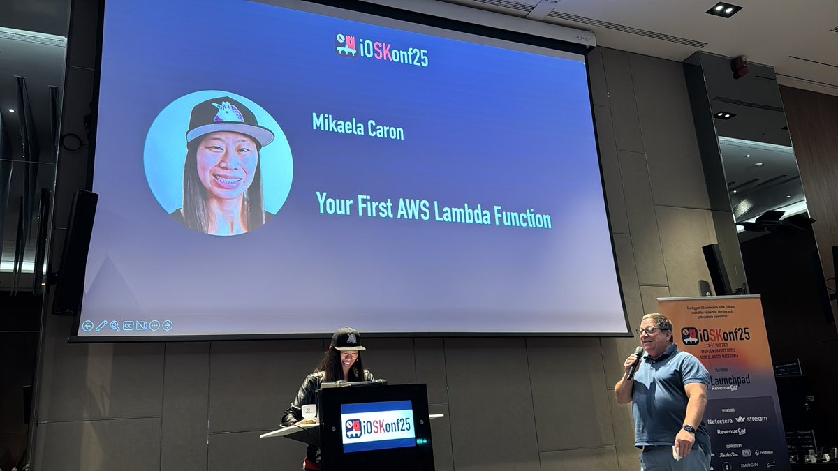 Next on is the one and only <a href="/mikaela__caron/">Mikaela Caron 🦄</a> on building your first Lambda function for AWS at <a href="/iOSKonf/">iOSKonf</a>