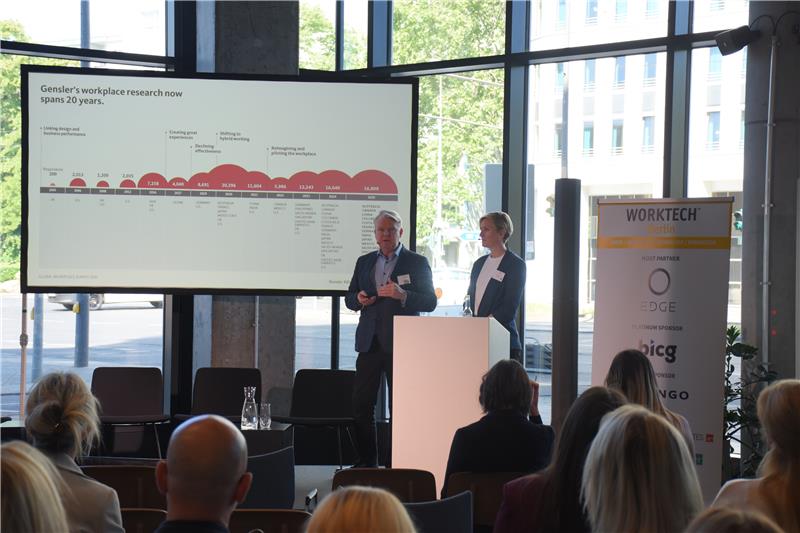 Here's a snapshot of Gensler's Phil Tidd and Sonja Jungnitsch last Tuesday while presenting our workplace research at the <a href="/WORKTECHAcademy/">WORKTECH Academy</a> Berlin conference!
