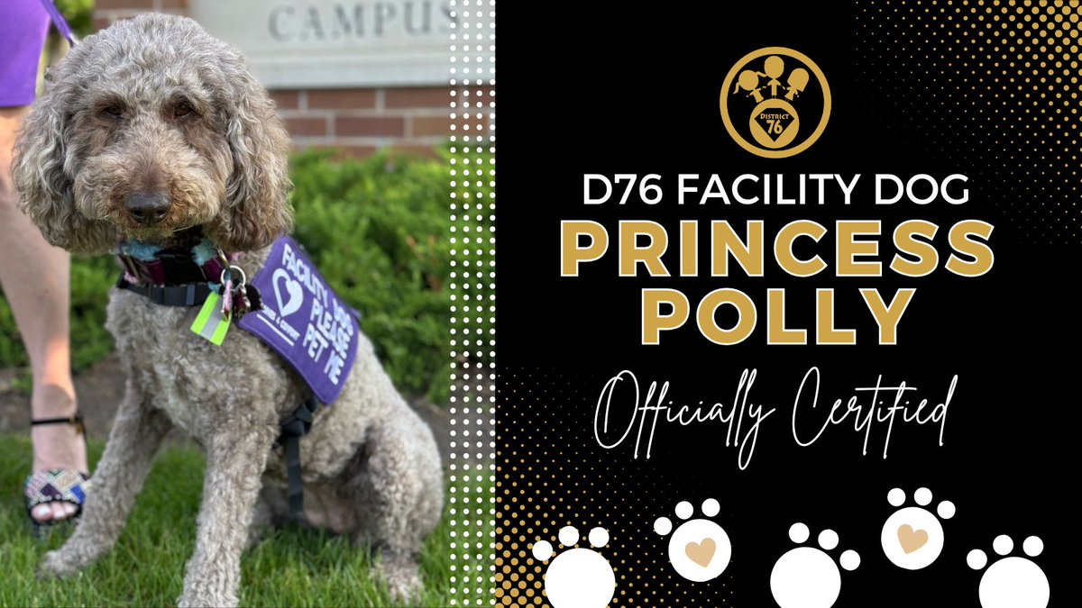 Months after earning her certification, Princess Polly, D76's Facility Dog, proudly received her official vest today. Ready to serve with style and heart. #SparkleOn