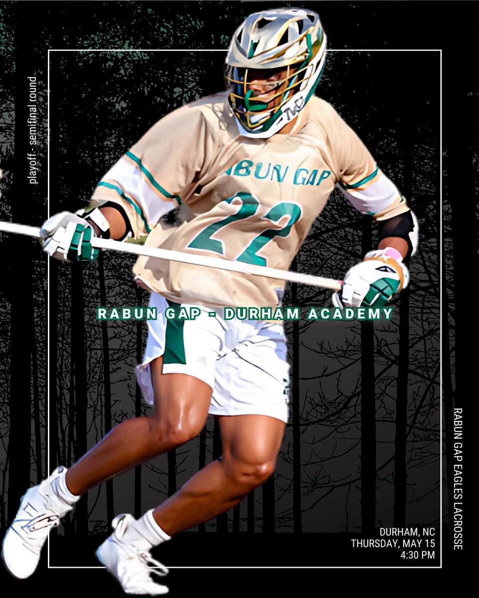 Rabun Gap Athletics (@rabungapeagles) on Twitter photo Our boys lacrosse team is headed to Durham Academy this afternoon for a semifinal matchup with the Cavaliers at 4:30! Tune into the livestream to catch all the action.
#WingsUp
<a href="/RGNS/">Rabun Gap-Nacoochee School</a> Our boys lacrosse team is headed to Durham Academy this afternoon for a semifinal matchup with the Cavaliers at 4:30! Tune into the livestream to catch all the action.
#WingsUp
<a href="/RGNS/">Rabun Gap-Nacoochee School</a>