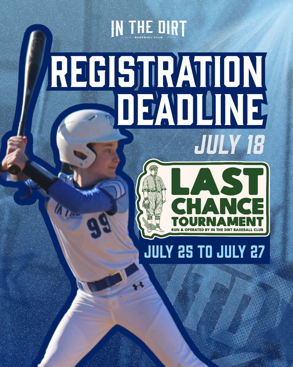 InTheDirtBaseball (@itd_baseball) on Twitter photo ⚾️ The Last Chance Tournament runs July 25–27 and is open to 16U and 17+ teams. Bring the heat one more time before the season wraps! teamsnap.pulse.ly/lkuqsr8k3v
#Inthedirtbaseball #inthedirt #baseball #travelbaseball #marylandbaseball ⚾️ The Last Chance Tournament runs July 25–27 and is open to 16U and 17+ teams. Bring the heat one more time before the season wraps! teamsnap.pulse.ly/lkuqsr8k3v
#Inthedirtbaseball #inthedirt #baseball #travelbaseball #marylandbaseball