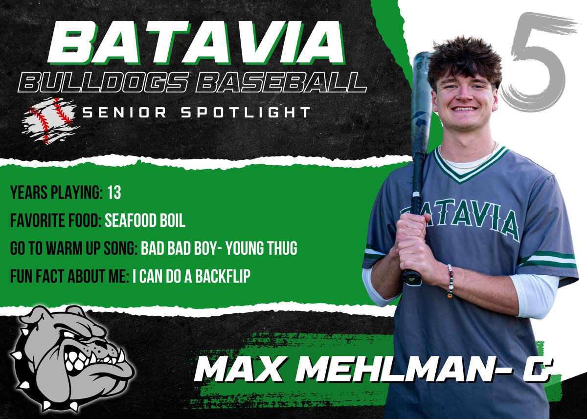 Batavia Baseball (@bulldog_bball) on Twitter photo Today’s Senior Spotlight is 3-sport athlete and 4X varsity letter winner <a href="/max_mehlman/">Max Mehlman</a>. Max is leading the SBAAC in hitting this year and will be playing college football at Georgetown College in the fall. Today’s Senior Spotlight is 3-sport athlete and 4X varsity letter winner <a href="/max_mehlman/">Max Mehlman</a>. Max is leading the SBAAC in hitting this year and will be playing college football at Georgetown College in the fall.