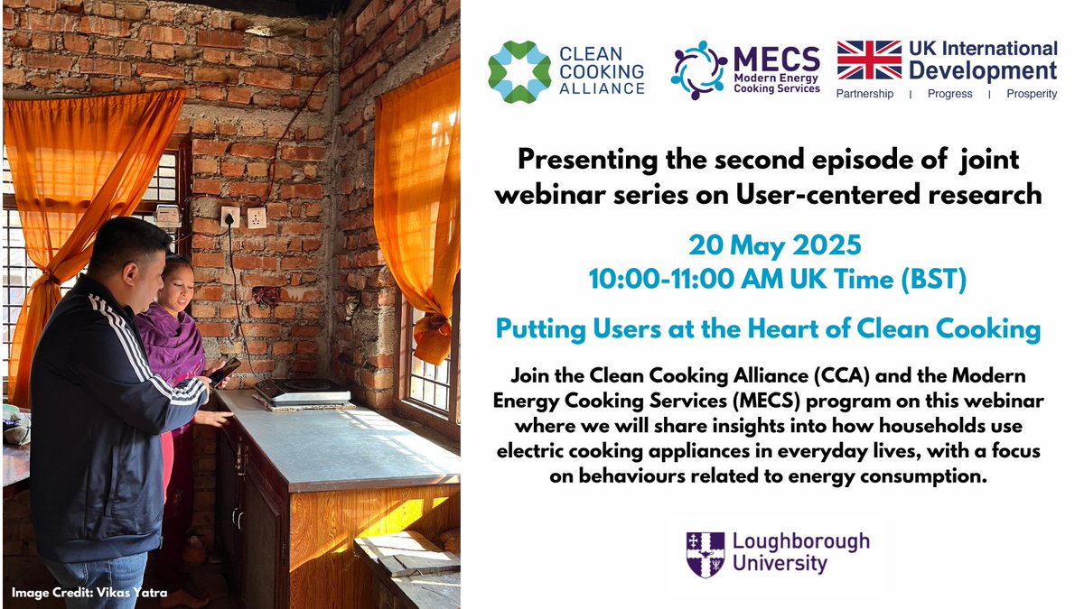 Clean Cooking Alliance (CCA) (@cleancooking) on Twitter photo 🍲 How do families use electric cooking in their everyday lives?
Find out during the next session of the "Putting Users at the 💙 of #CleanCooking" webinar, hosted by CCA and <a href="/UKMECS/">Modern Energy Cooking Services</a>.
📅 20 May
⏰ 5:00am EDT / 10:00am BST / 12:00pm EAT
📢 Register here: ow.ly/JMbP50VPx2w 🍲 How do families use electric cooking in their everyday lives?
Find out during the next session of the "Putting Users at the 💙 of #CleanCooking" webinar, hosted by CCA and <a href="/UKMECS/">Modern Energy Cooking Services</a>.
📅 20 May
⏰ 5:00am EDT / 10:00am BST / 12:00pm EAT
📢 Register here: ow.ly/JMbP50VPx2w