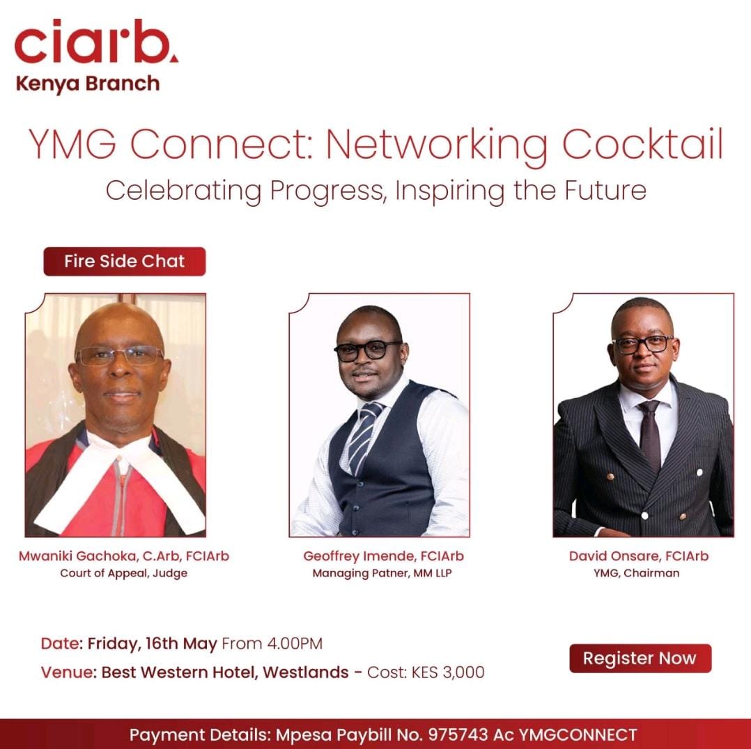 Our Managing Partner, Geoffrey Imende, FCIArb, will join a Fireside Chat at the YMG Connect cocktail on 16th May 2025.

Expect powerful insights on the future of ADR, leadership in arbitration &amp; the future of the next generation of dispute resolution professionals.
