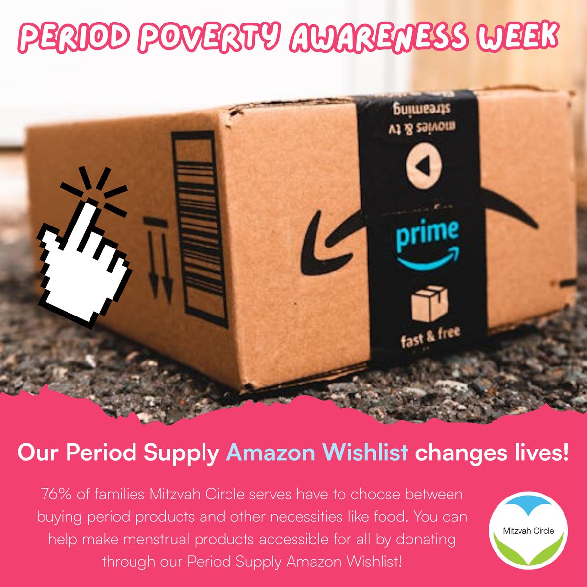 Right now, local families urgently need menstrual products like pads and tampons. You can help ensure no one is held back by lack of access by shopping our Amazon Period Supply Wishlist: a.co/gDnsSNU