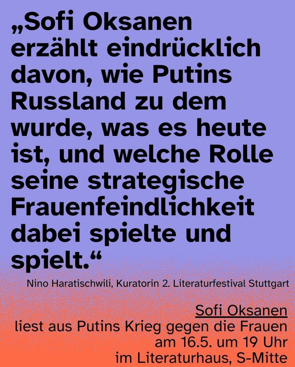 Join me and my terrific colleague #NinoHaratischwili for our talk in #Stuttgart at the literature festival Stuttgart! Tomorrow,7pm, online tickets available as well. #ukraine #russia