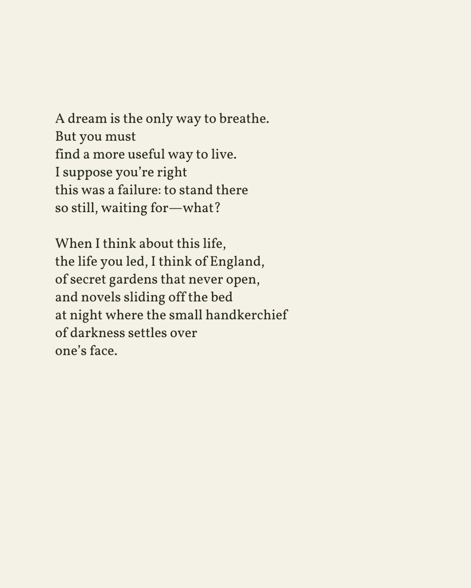 “I suppose you’re right / this was a failure: to stand there / so still, waiting for—what?”

— Meghan O’Rourke

.
.
.

This poem appeared in Sun in Days by Meghan O'Rourke, published by W.W. Norton &amp; Company, 2017. Shared here with deep gratitude.