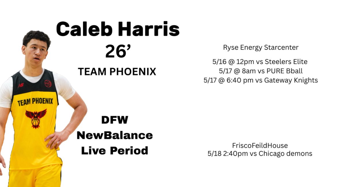 Caleb Harris (@caleb_harris13) on Twitter photo Live Period in DFW! Please come check me out. <a href="/TeamPhoenixHoop/">Team Phoenix</a> <a href="/EatonEagleHoops/">Eaton Eagle Hoops</a> <a href="/CoachScottPizor/">Scott Pizor</a> <a href="/CoachVinayPatel/">Vinay Patel</a> @coachglenny
<a href="/CoachAHood/">Adam Hood</a> <a href="/CoachJWarren1/">Jon Warren</a>
<a href="/xavwebb22/">xavier webb</a> <a href="/CoachFlickner/">Blake Flickner</a>
<a href="/coachtombrown/">Tom Brown</a> Live Period in DFW! Please come check me out. <a href="/TeamPhoenixHoop/">Team Phoenix</a> <a href="/EatonEagleHoops/">Eaton Eagle Hoops</a> <a href="/CoachScottPizor/">Scott Pizor</a> <a href="/CoachVinayPatel/">Vinay Patel</a> @coachglenny
<a href="/CoachAHood/">Adam Hood</a> <a href="/CoachJWarren1/">Jon Warren</a>
<a href="/xavwebb22/">xavier webb</a> <a href="/CoachFlickner/">Blake Flickner</a>
<a href="/coachtombrown/">Tom Brown</a>