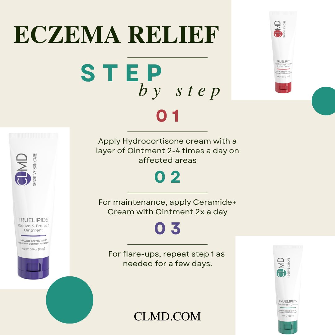 cherylleemd's tweet photo. Feeling overwhelmed by eczema? 😩 Our Ultimate Eczema Kit is here to simplify your skincare routine and help you reclaim your comfort! 🌿✨ Say goodbye to confusion and hello to clear skin. Try CLMD today and embrace the relief! 💖 #EczemaRelief #TrueLipids https://t.co/mGlpKniFKw