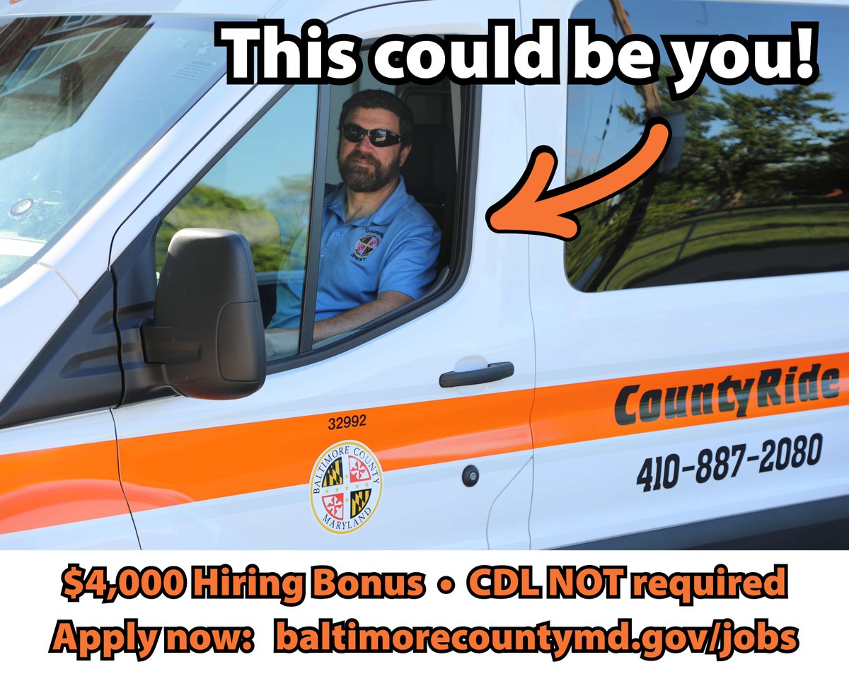 BaltCoDPWT's tweet image. Looking for work? Interested in giving back to the community and having a meaningful impact? DPWT is hiring CountyRide drivers.
🚌 $4,000 Hiring Bonus
🚌 CDL NOT required
🚌 Great benefits
🚌 Opportunities to grow
APPLY NOW: tinyurl.com/4uafyfsk