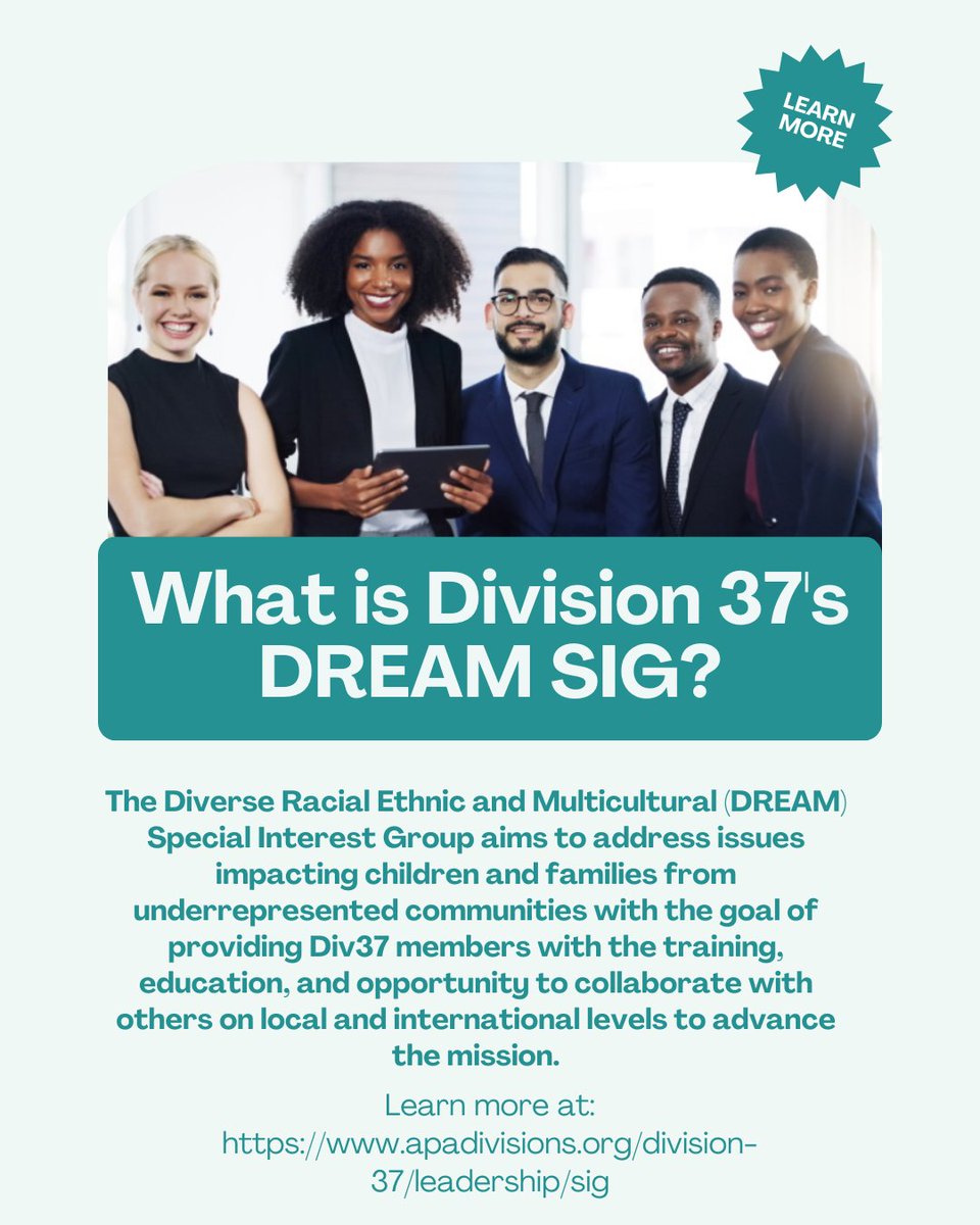 Division37ofAPA's tweet image. 🌟 Spotlight on APA Division 37's DREAM SIG!
Learn more by visiting: loom.ly/p5P25f4
#learnmore #spotlight #apaD37
