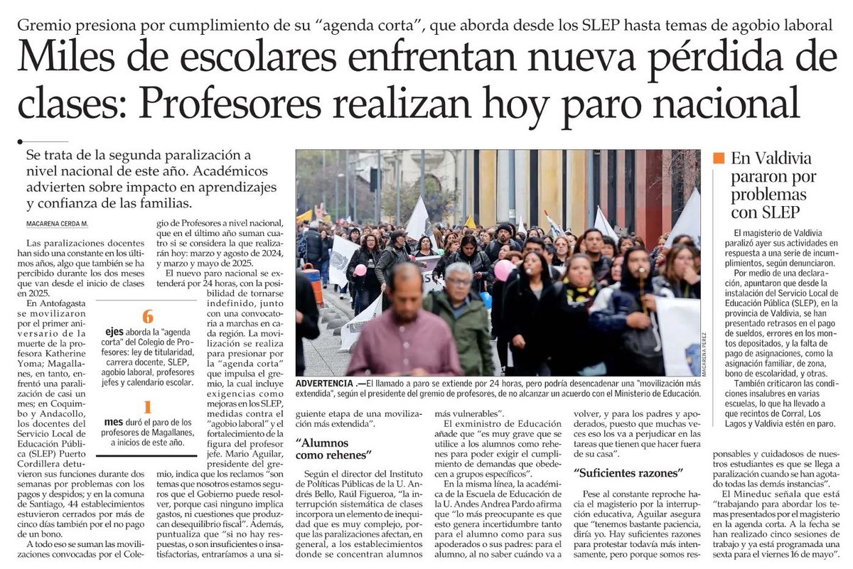 Nuevo paro nacional confirma urgencia de avanzar en nuestro proyecto de ley que busca declarar la educación parvularia, básica y media, como un servicio esencial, garantizando la continuidad de clases por sobre los intereses de un gremio.

Mientras la educación pública siga