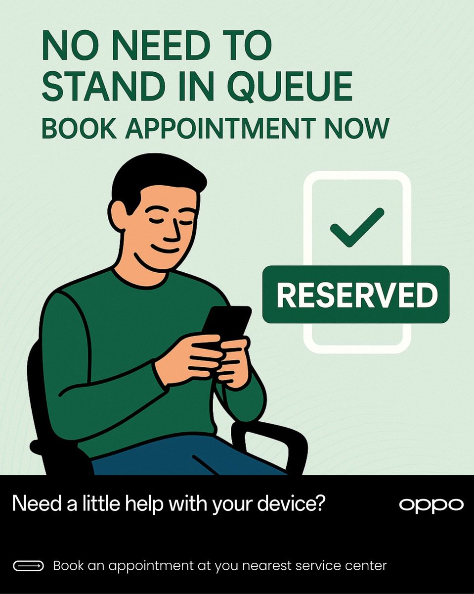 Save time and hassle-free repairs! Book your OPPO service online and experience:
- Quick fixes
- Expert care
- Convenient scheduling

Book now: bit.ly/42VRbg4

You deserve the best, and so does your phone! ✨