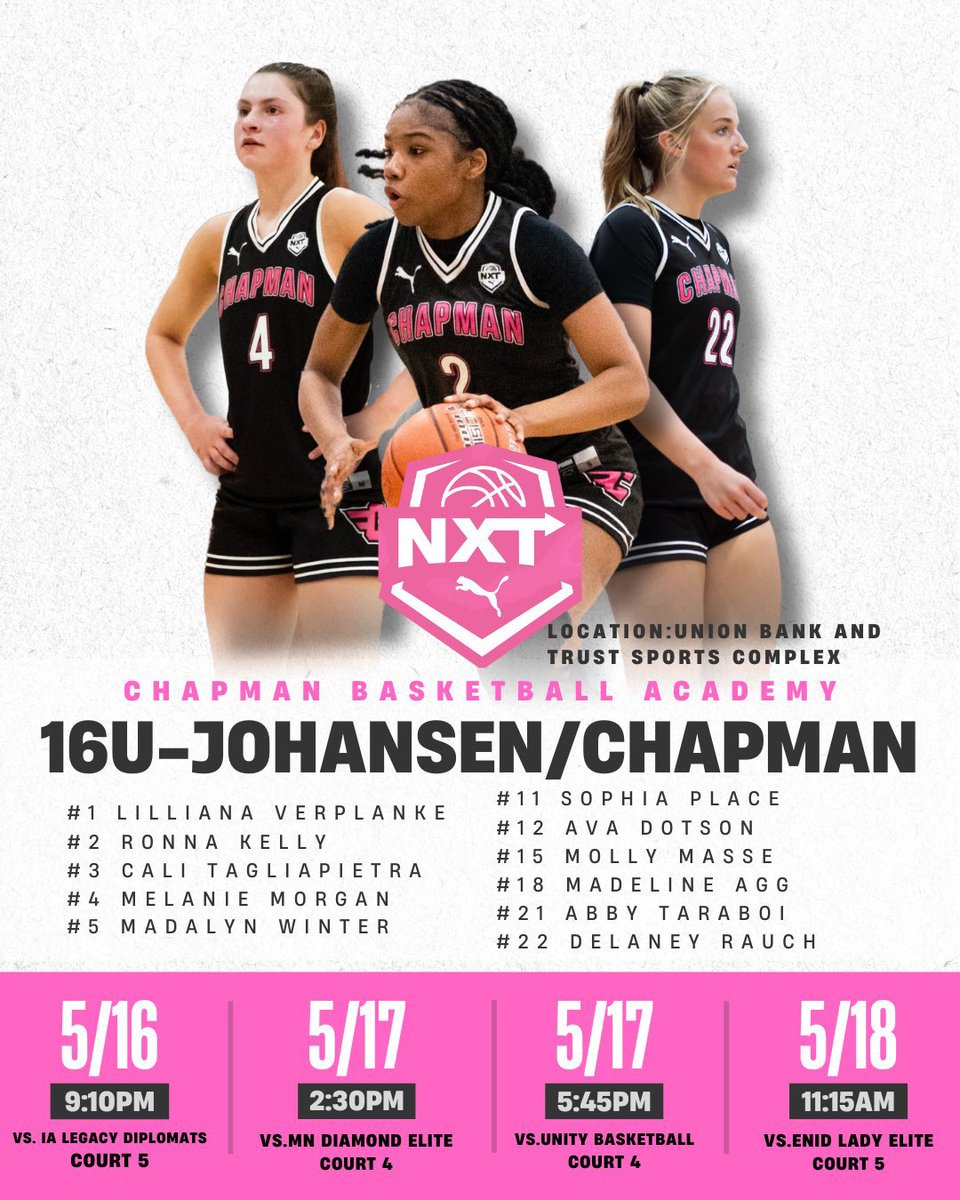 ChapmanGirls2026_27_28 (@2025chapmangbb) on Twitter photo Make sure to stop by and watch <a href="/MelanieMorgan04/">Melanie Morgan</a> in Omaha! Lights out shooter!
<a href="/Chapman_GBB/">Chapman Girls Basketball</a> <a href="/PRO16G/">NXTPRO Girls League</a> Make sure to stop by and watch <a href="/MelanieMorgan04/">Melanie Morgan</a> in Omaha! Lights out shooter!
<a href="/Chapman_GBB/">Chapman Girls Basketball</a> <a href="/PRO16G/">NXTPRO Girls League</a>