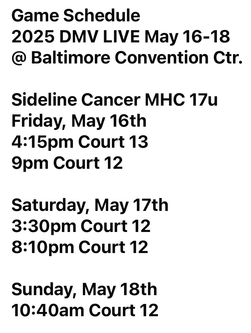 Sideline Cancer MHC 17u game schedule <a href="/StevenMoore07/">Steven Moore</a>