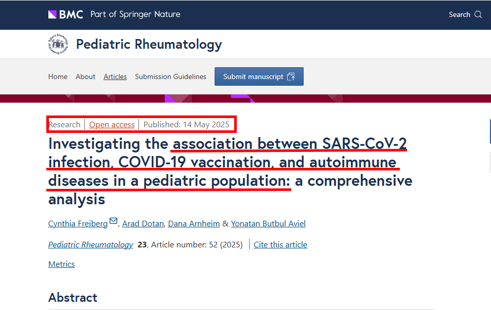 VaccineMole's tweet image. 🚨📢URGENT! New large Pediatric Cohort Study from Israel 14 May 2025, finds COVID-19 vaccines are worse than the disease regarding autoimmune diseases as COVID-19 wasn&apos;t found associated with increased risk, whereas one vaccine dose linked to higher risk of autoimmune diseases!…