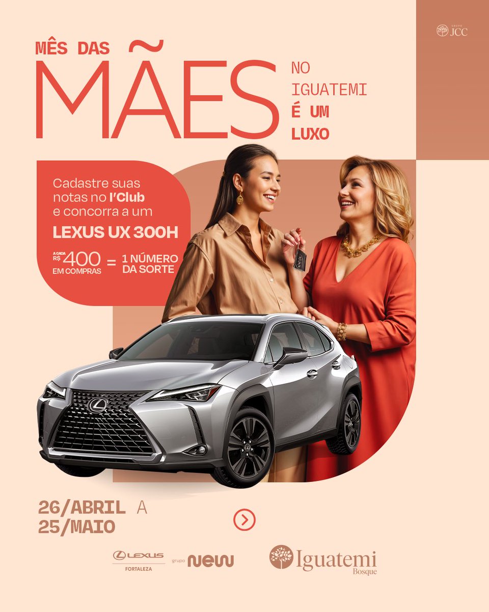iguatemibosque's tweet photo. o dia das mães já passou, mas no iguatemi o mês de maio continua sendo delas. ainda dá tempo de participar da nossa promoção e concorrer a um lexus ux 300h, o suv híbrido mais querido do brasil.

confira os detalhes abaixo
👇 #mêsdasmães #iguatemibosque https://t.co/Y0CCUaPCJM
