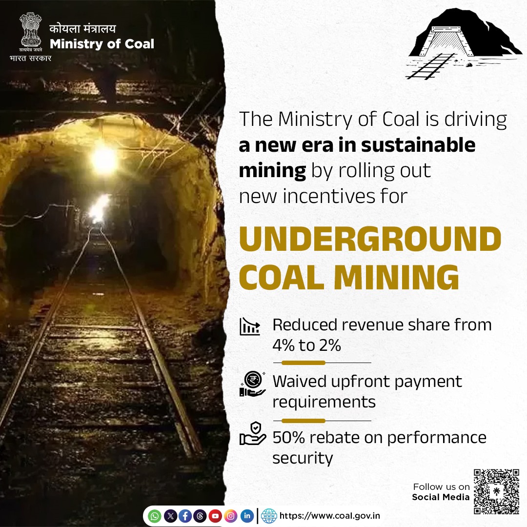 CoalMinistry's tweet image. Ministry of Coal is promoting underground coal mining,driving efficiency, safety, and employment while minimizing surface disruption. 

Advanced technology adoption is paving the way for a greener, future-ready coal sector.

#UndergroundMining #SustainableMining #MinistryofCoal