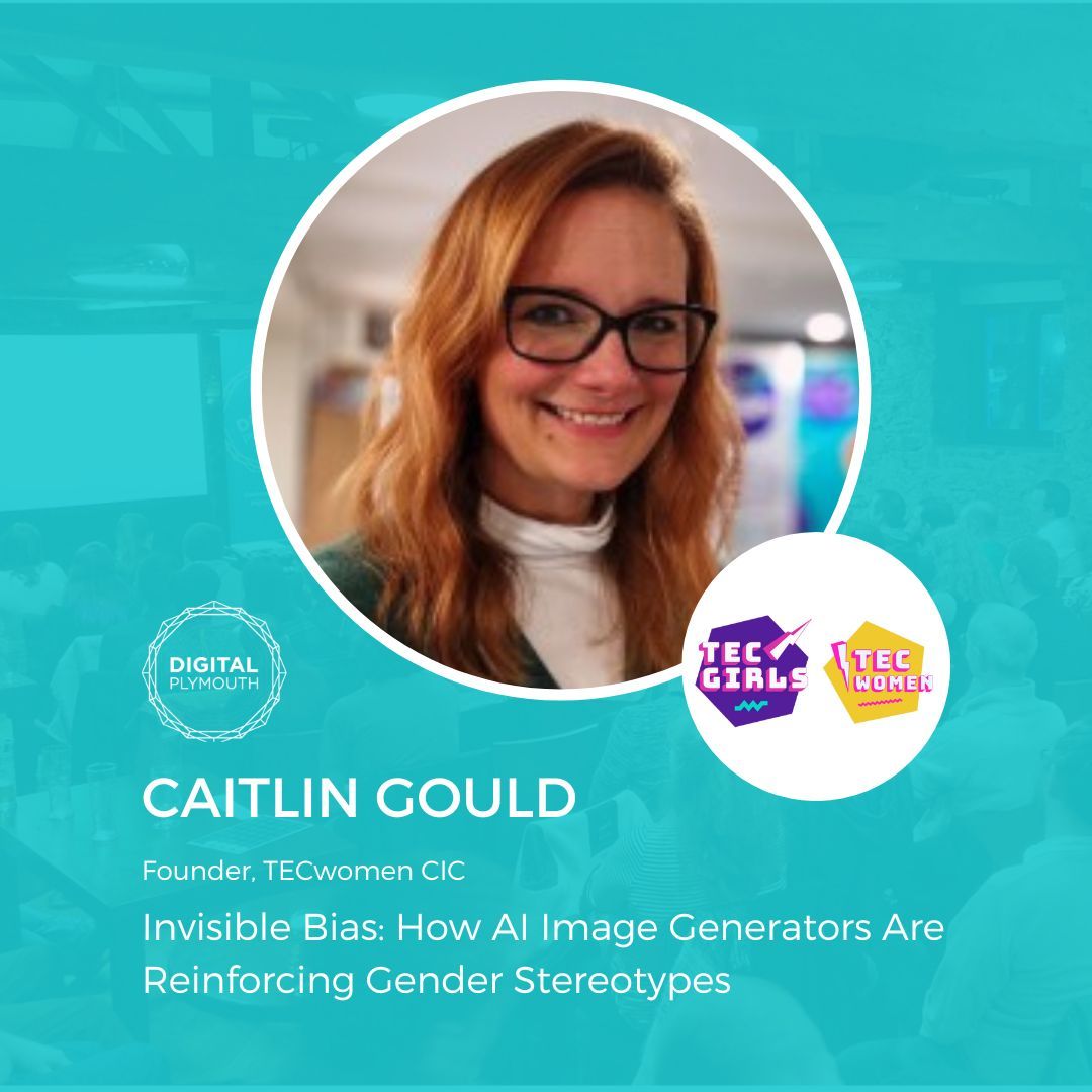 Speaker announcement 📢 

Joining us in June: Caitlin Gould – digital strategist, inclusivity advocate &amp; founder of TECwomen CIC + TECgirls.

Talking on: 
Invisible Bias: How AI Image Generators Are Reinforcing Gender Stereotypes 🎤 

Register 🔗meetup.com/digital-plymou… 

#Meetup