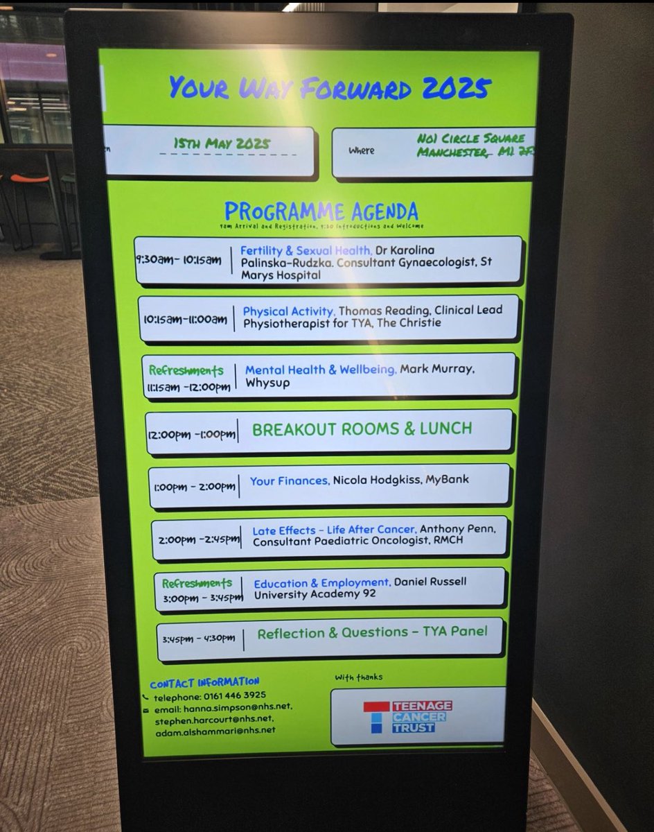 It’s always an absolute honour to speak at the “Your Way Forward” programme in Manchester. 

An event that’s put together by <a href="/TheChristieNHS/">The Christie NHS</a> in partnership with <a href="/TeenageCancer/">Teenage Cancer Trust</a>, to support young people who have just finished treatment. 

We spoke about mental health &amp; wellbeing