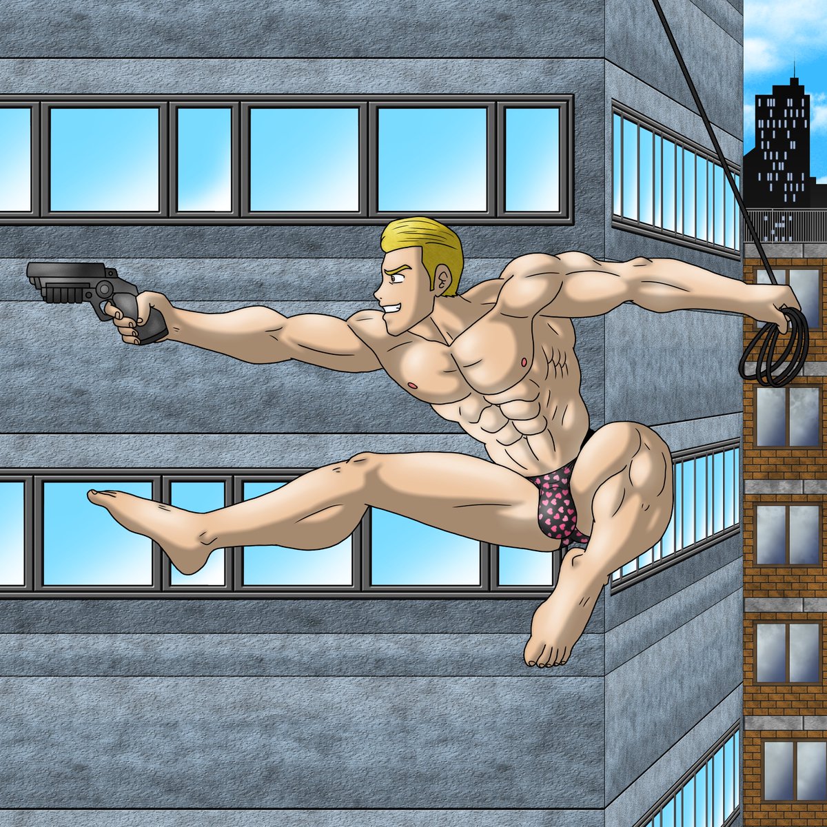 Ultimate Deadpool swings into action! Commissioned by <a href="/09tuf/">09tuf</a> 

#Deadpool #WadeWilson #Marvel #UltimateSpiderMan #muscle #speedo #fanart