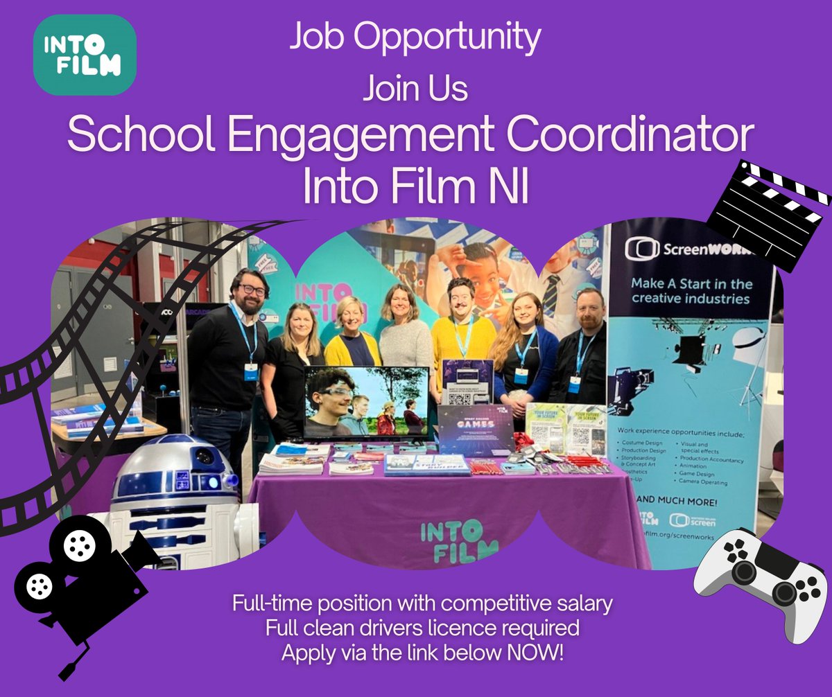 📽️ We're hiring!✨
Join Into Film as our School Engagement Coordinator (Northern Ireland) – a full-time, permanent role based in Belfast.
Help us inspire and support young people's education through the magic of the moving image and games by working directly with schools across