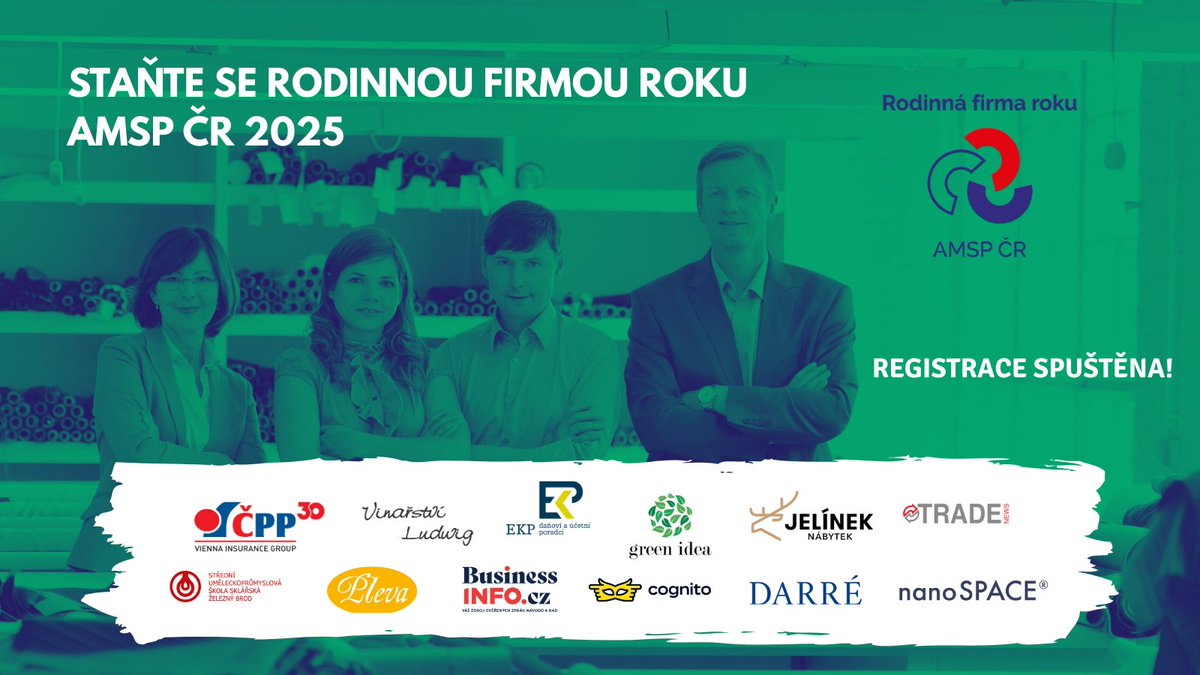 Startujeme! 🚀 Dnes se otevírá 14. ročník soutěže Rodinná firma roku AMSP ČR! Přihlaste svůj podnik a ukažte, jak se dělá rodinné podnikání v Česku. 👨‍👩‍👧‍👦

📍 rodinnafirmaroku.cz

#RodinnaFirma #AMSP #familybusiness #podnikání