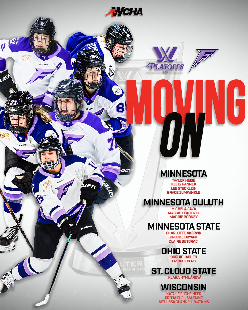Moving on➡️

Good luck to all of our WCHA Alumni who are heading to the <a href="/thepwhlofficial/">PWHL</a> finals with <a href="/PWHL_Minnesota/">x - Minnesota Frost</a>! 👏

#LeadersAndChampions