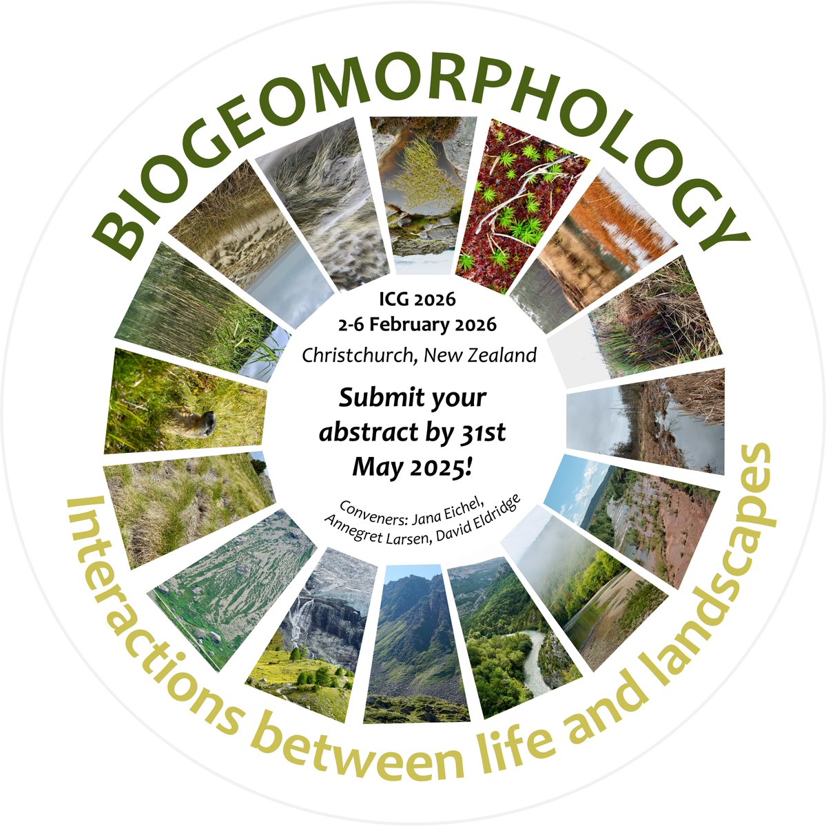 Working on interactions between life and #landscapes? Join us for our #biogeomorphology session at the 11th IAG International Conference on #Geomorphology in beautiful New Zealand! Abstract submission deadline is already soon on 31st May! confer.co.nz/icg2026/other/ #ICG2026 #IAG2026