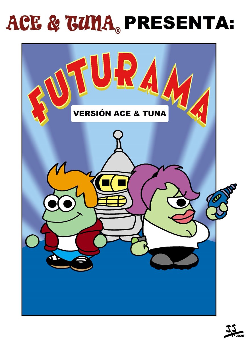 Día 15.
Ya podéis leer un nuevo cómic en el blog de Ace &amp; Tuna.
Esta vez tenéis una parodia/homenaje de la famosa serie de tv "Futurama".
¡Espero que os guste!
aceytuna.blogspot.com/2025/05/comic-…