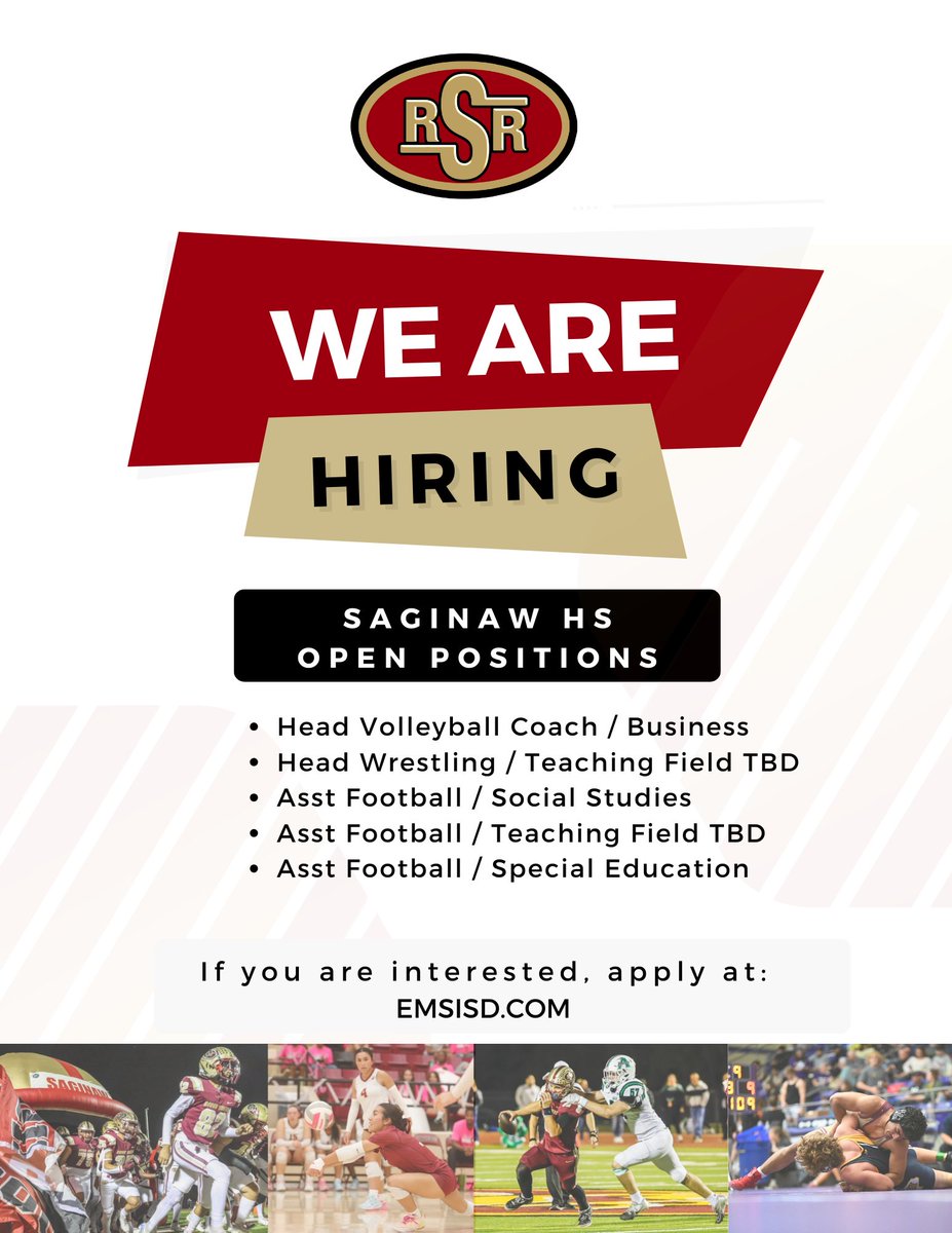 Ride with the best! Saginaw High School is looking for passionate educators and staff to join the Rough Riders family! #JoinOurTeam