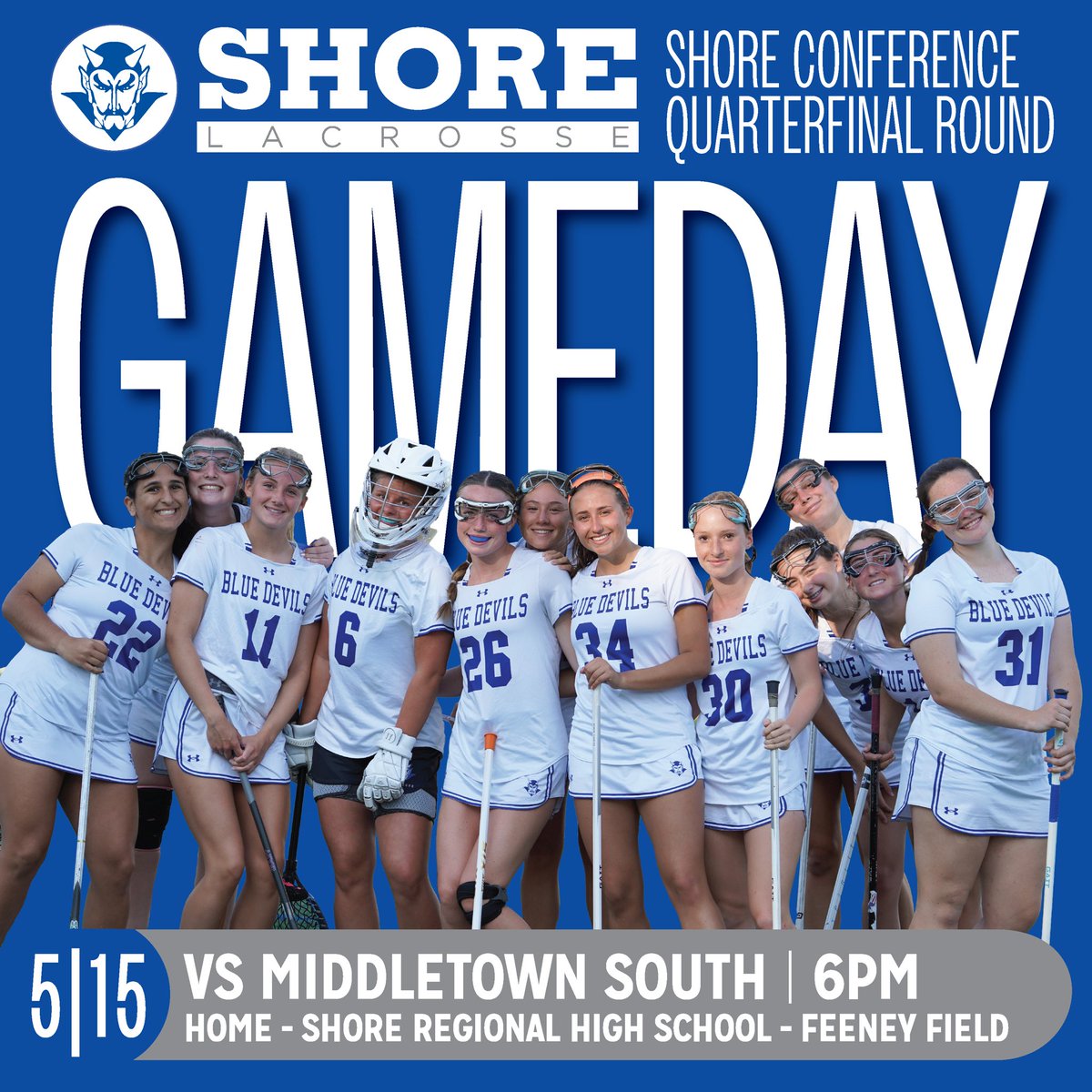 Come out and support the Blue Devils Lacrosse programs as the girls play their SCT Quarterfinal game tonight vs Middletown South as part of a boys/girls lax doubleheader.  Let’s Go SHORE!!! 
🥍💙🔥 #BleedBlue #ShorePride <a href="/ShoreRegional/">Shore Regional</a> <a href="/ShoreAthletics/">Shore Athletics</a> <a href="/TheLinkNews/">The Link News</a>