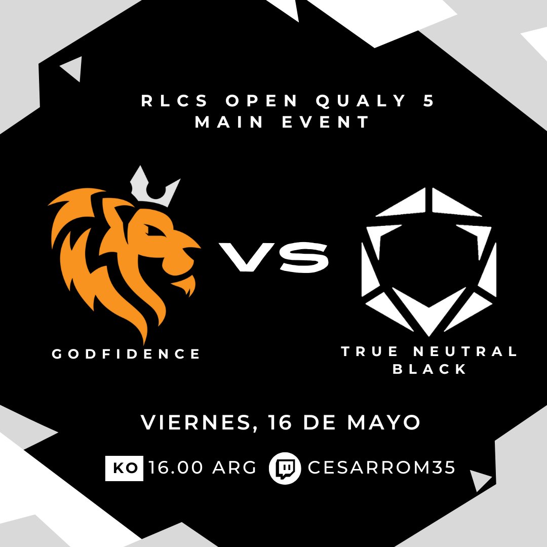 Nos veremos mañana con el desenlace de <a href="/trueneutralgg/">True Neutral</a> black en este open qualy 5 y me acompañará en transmisión <a href="/Karoto361/">karoto36</a> para vivir el mejor rocket league sudamericano junto a los protagonistas:
<a href="/kevinachorl/">Kevinacho</a> 
<a href="/plgabrielc31/">plgabriel</a> 
<a href="/ReisPlasma/">GPlasma</a> 
<a href="/SrSke1etor/">Skeletor</a>