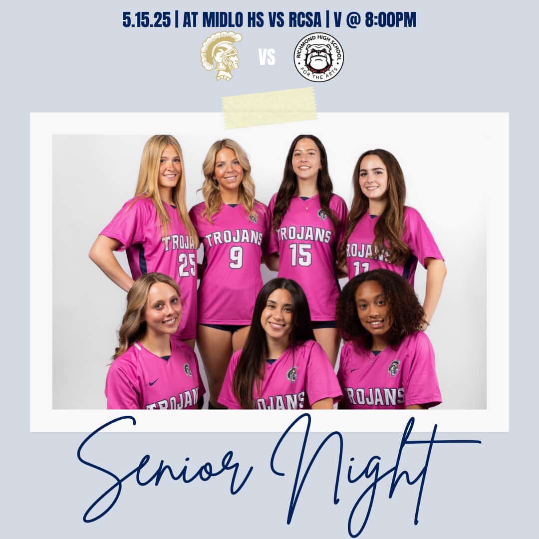 midlogsoc (@midlogsoc) on Twitter photo Celebrating these 7 tonight for senior night as we host RCSA!
Boys senior night at 5:45
Midlo Middle B/G teams recognized at half time for their championships
Girls senior walk out at 7:15
<a href="/cfieldsports/">chesterfieldsports (from RVA Sports Network)</a> <a href="/804Varsity/">804 Varsity</a> <a href="/RTDSports/">RTD Sports</a> <a href="/prepsoccerroddy/">Roddy Nieto</a> Celebrating these 7 tonight for senior night as we host RCSA!
Boys senior night at 5:45
Midlo Middle B/G teams recognized at half time for their championships
Girls senior walk out at 7:15
<a href="/cfieldsports/">chesterfieldsports (from RVA Sports Network)</a> <a href="/804Varsity/">804 Varsity</a> <a href="/RTDSports/">RTD Sports</a> <a href="/prepsoccerroddy/">Roddy Nieto</a>
