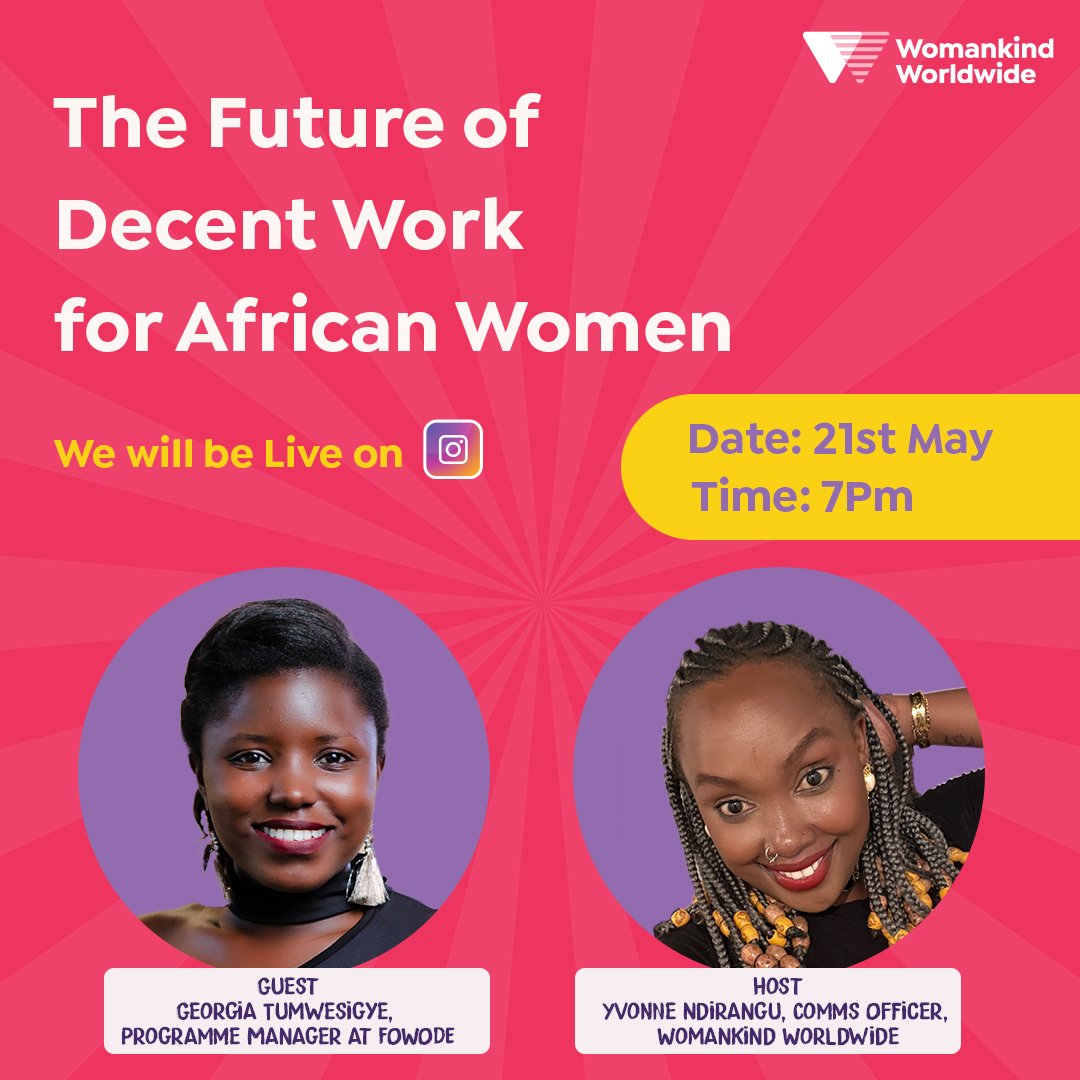 This year's ILO conference comes at a time where women in the world of work still face gender discrimination giving room to injustices such as harassment and violence. 

We have invited <a href="/GeorgiaTheHost/">Georgia!🎤 🇺🇬</a> from <a href="/FOWODE_UGANDA/">FOWODE</a> for an IG live to reflect on the future of decent work