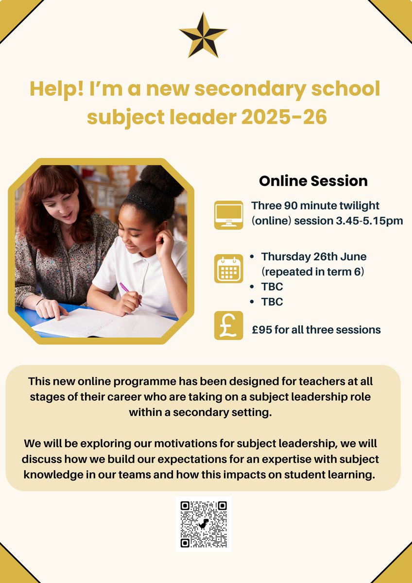 ⭐️This new online programme has been designed for teachers at all stages of their career who are taking on a subject leadership role within a secondary setting.⭐️