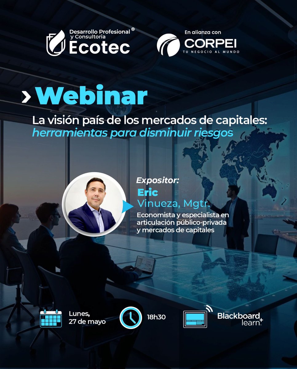 CORPEI (@corpei) on Twitter photo ¿Hacia dónde va Ecuador en materia de inversión y financiamiento?
Acompáñanos en este #webinar y descubre cómo una visión país clara en los mercados de capitales puede ayudarte a tomar decisiones más seguras.
🗓️lunes, 27 de mayo
🕒18:30
Inscríbete: bit.ly/4jTQf2Z ¿Hacia dónde va Ecuador en materia de inversión y financiamiento?
Acompáñanos en este #webinar y descubre cómo una visión país clara en los mercados de capitales puede ayudarte a tomar decisiones más seguras.
🗓️lunes, 27 de mayo
🕒18:30
Inscríbete: bit.ly/4jTQf2Z
