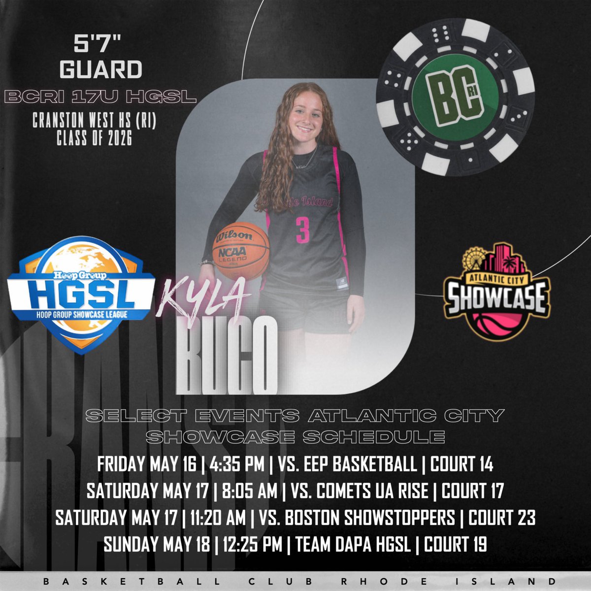 Kyla Buco (Cranston West ‘26) is developing into an all-around player who is still capable of lighting it up from behind the arc. The high academic scoring guard makes defenses pay for mistakes! With shooting at a premium, make sure to watch Kyla this weekend!