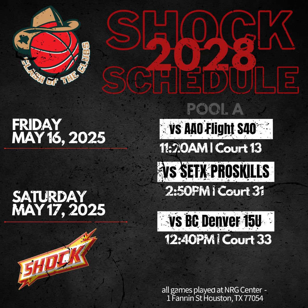 Ruben Diaz (@coachrubyd) on Twitter photo Coaches,
Here are the schedules for the <a href="/Shockhoops/">Shock Hoops</a> basketball club this weekend at the Clash of the Clubs!
So much talent across the board for all three teams!
Coaches.. if you’ll be in Houston, come say hi and check out some talented kids ! Coaches,
Here are the schedules for the <a href="/Shockhoops/">Shock Hoops</a> basketball club this weekend at the Clash of the Clubs!
So much talent across the board for all three teams!
Coaches.. if you’ll be in Houston, come say hi and check out some talented kids !