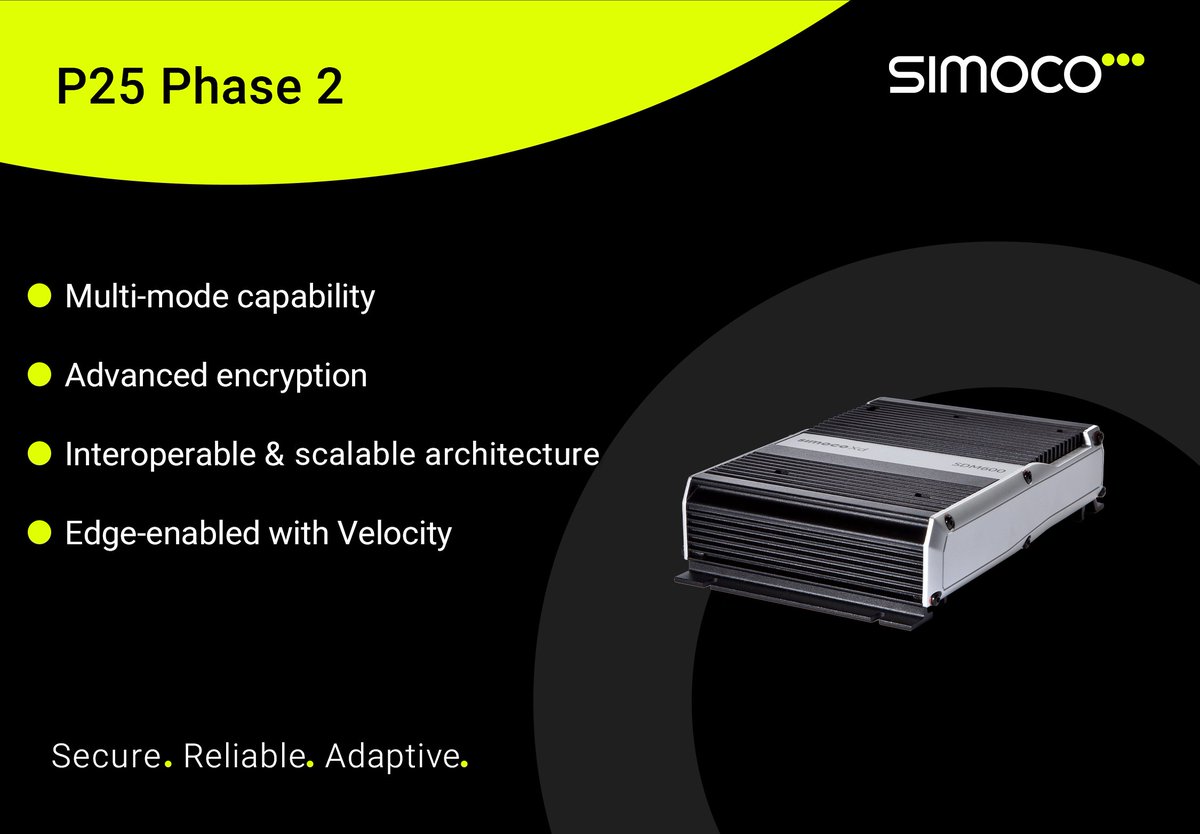 SimocoWS's tweet image. Built on the proven SDx600 platform, Simoco’s P25 Phase 2 is the secure, scalable upgrade path for mission-critical comms. Multi-mode, AES encrypted and Velocity-enabled.

💡Ready to elevate your network?

#P25Phase2 #Simoco #MissionCritical