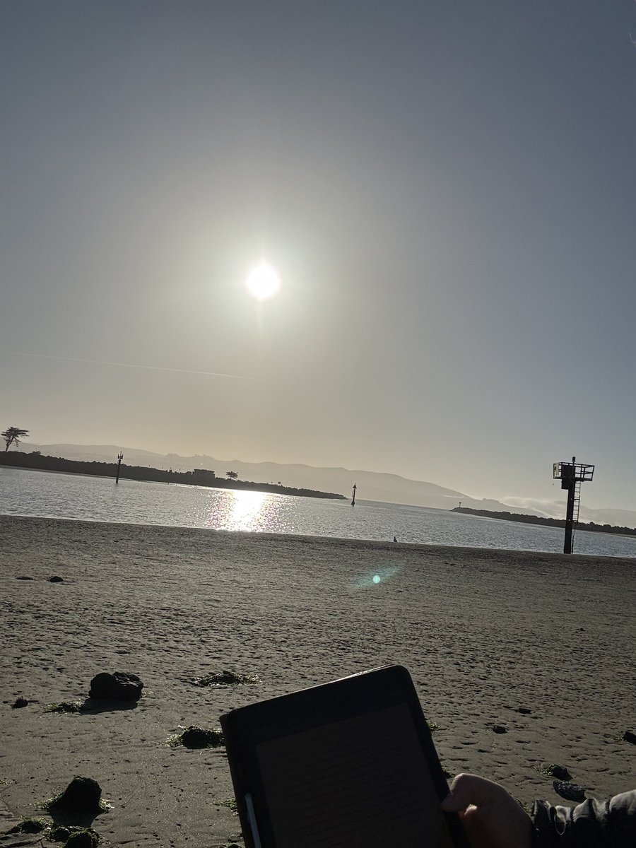 Preparing for my presentation at the beach. More conferences/workshops should be held near large bodies of water. It’s a beautiful morning to talk about Lucan and the end of the world.