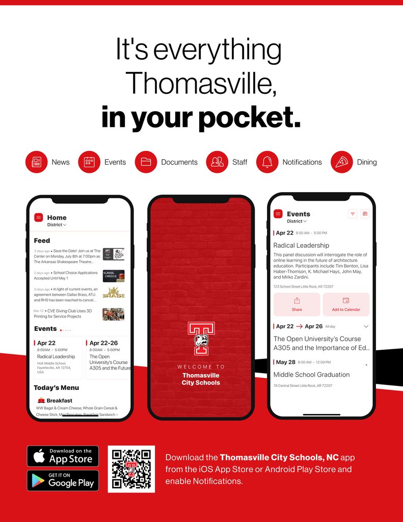 Catch up with the latest student stories, events, and news updates. It's everything Thomasville, in your pocket. If you haven't already, download the app!

Download for Android aptg.co/l1HgNl
Download for iPhone aptg.co/746zz9